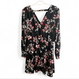 LOFT Pink and White Bishop Sleeve Wrap Dress